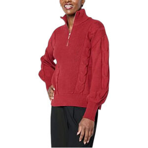WynneLayers Women's Cotton Blend Cable Detail 1/2-Zip Sweater Cabernet - Regular